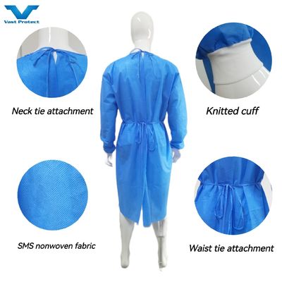 VASTPROTECT-501 Μπλε χειρουργική ρόμπα Υπο- αλλεργιογόνο Αναπνευστικό με δέσιμο γραβάτας En1149