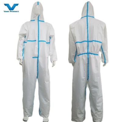 Αδιάβροχος VASTPROTECT-609 Καλυμμένος με κουκούλα λευκός μικροπορώδης φόρεμα για βιομηχανική προστασία