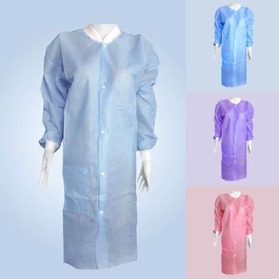 Sky Blue Lab Coats για ενήλικες PPE Spp SMS 45GSM Πίνακα αδιάβροχο με κολάρο Mao