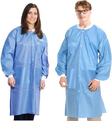 Sky Blue Lab Coats για ενήλικες PPE Spp SMS 45GSM Πίνακα αδιάβροχο με κολάρο Mao