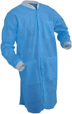 Sky Blue Lab Coats για ενήλικες PPE Spp SMS 45GSM Πίνακα αδιάβροχο με κολάρο Mao