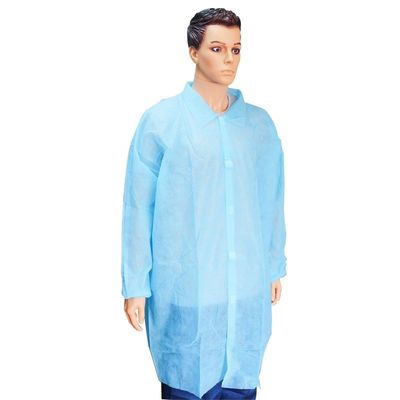 Sky Blue Lab Coats για ενήλικες PPE Spp SMS 45GSM Πίνακα αδιάβροχο με κολάρο Mao