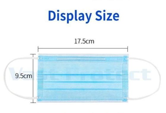 VPT-Face masks 17.5x9.5cm Ξαναχρησιμοποιήσιμη μη υφασμένη μπλε προστατευτική μάσκα 3 στρωμάτων για το πρόσωπό σας